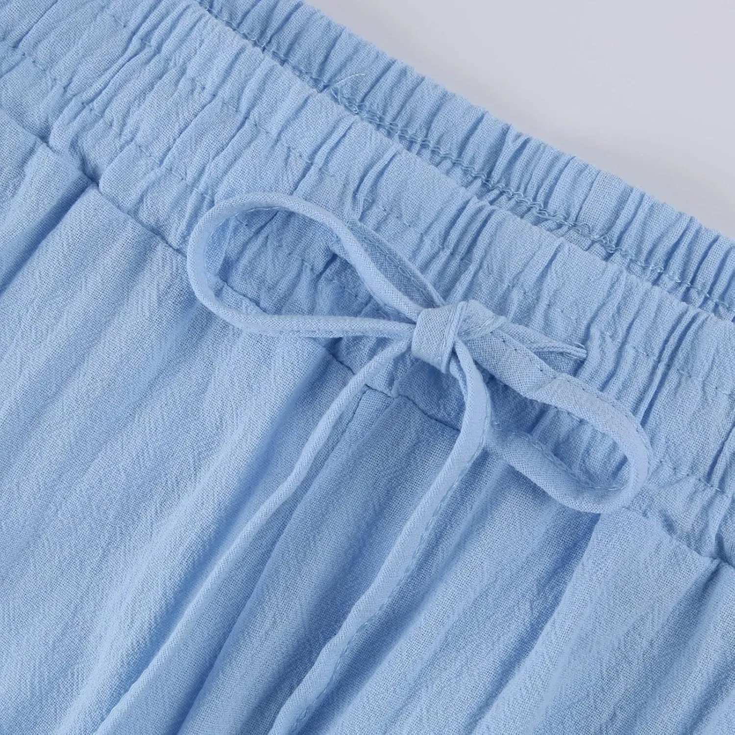 Womens Cotton Linen Pants Drawstring High Waisted Ankle Cropped Pants Summer 7/8 Straight Leg Trousers with Pockets