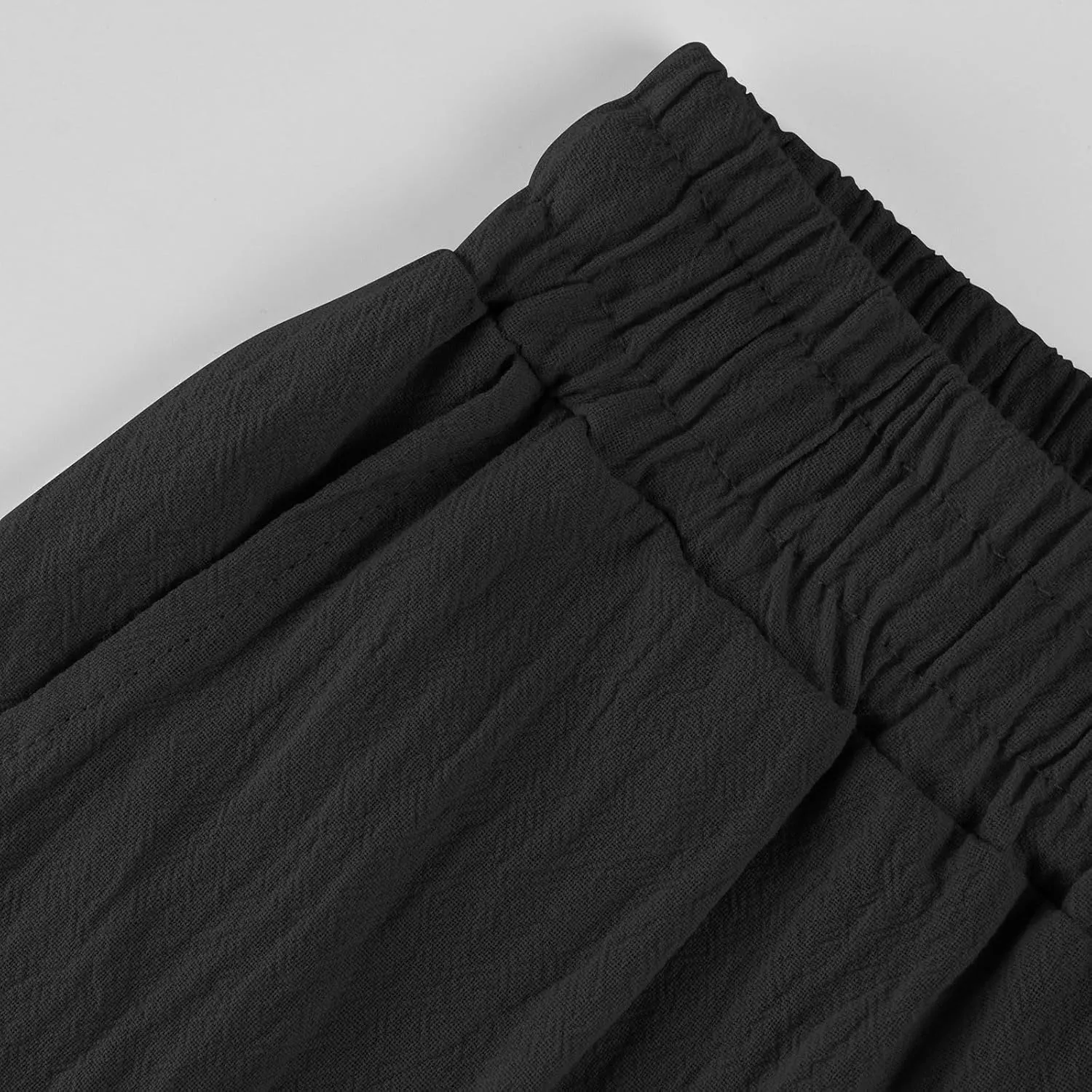 Womens Cotton Linen Pants Drawstring High Waisted Ankle Cropped Pants Summer 7/8 Straight Leg Trousers with Pockets