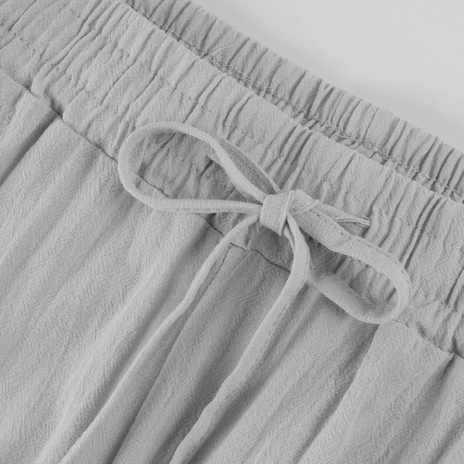 Womens Cotton Linen Pants Drawstring High Waisted Ankle Cropped Pants Summer 7/8 Straight Leg Trousers with Pockets