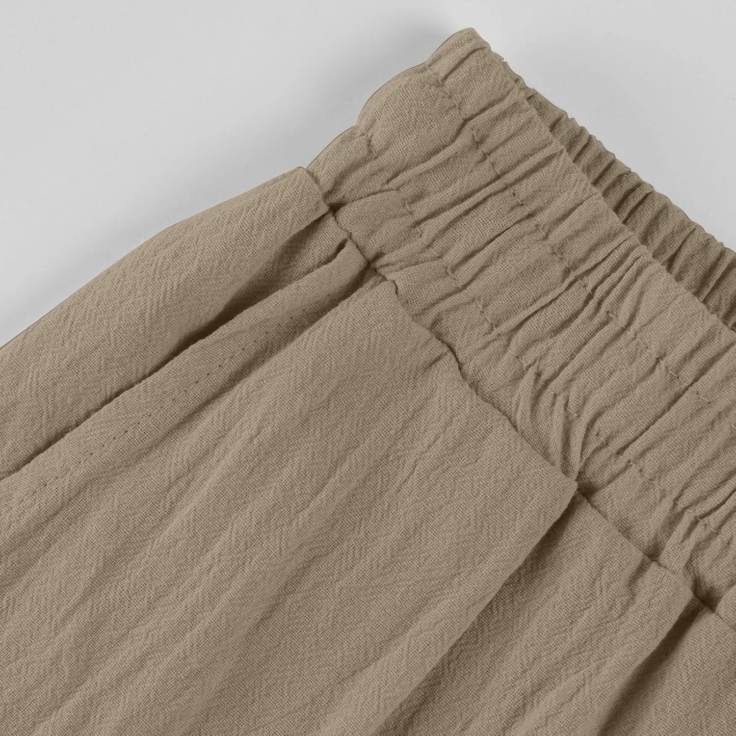 Womens Cotton Linen Pants Drawstring High Waisted Ankle Cropped Pants Summer 7/8 Straight Leg Trousers with Pockets