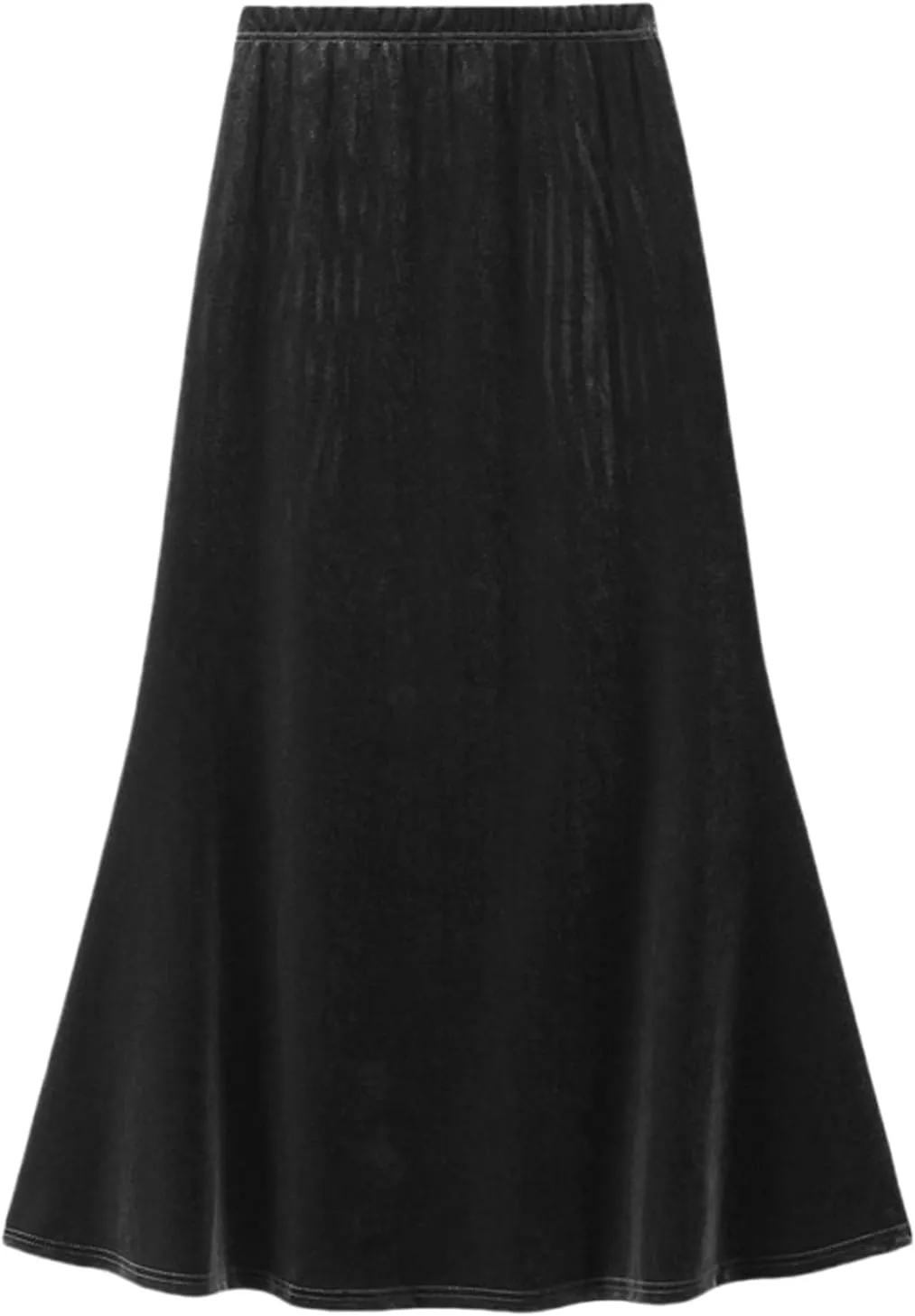 Women's Fall Winter Elastic High Waist Velvet Midi Long Pleated Mermaid Flowy Swing Ruffled A-line Maxi Skirt