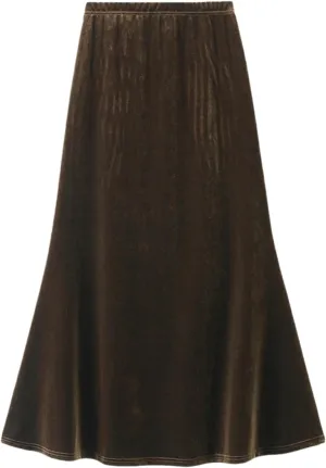 Women's Fall Winter Elastic High Waist Velvet Midi Long Pleated Mermaid Flowy Swing Ruffled A-line Maxi Skirt