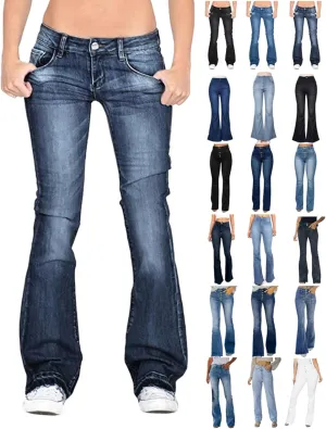Women's Flare Jeans High Waisted Wide Leg Bell Bottom Denim Pants Butt Lift Retro Bootcut Stretch Trouser with Pockets