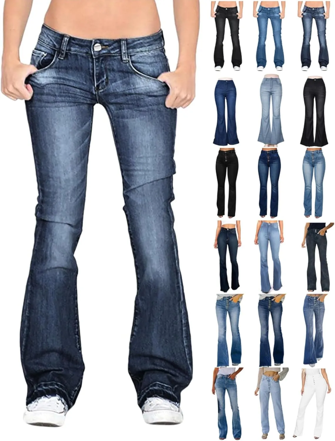 Women's Flare Jeans High Waisted Wide Leg Bell Bottom Denim Pants Butt Lift Retro Bootcut Stretch Trouser with Pockets