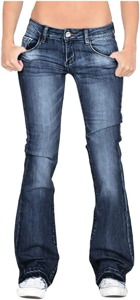 Women's Flare Jeans High Waisted Wide Leg Bell Bottom Denim Pants Butt Lift Retro Bootcut Stretch Trouser with Pockets