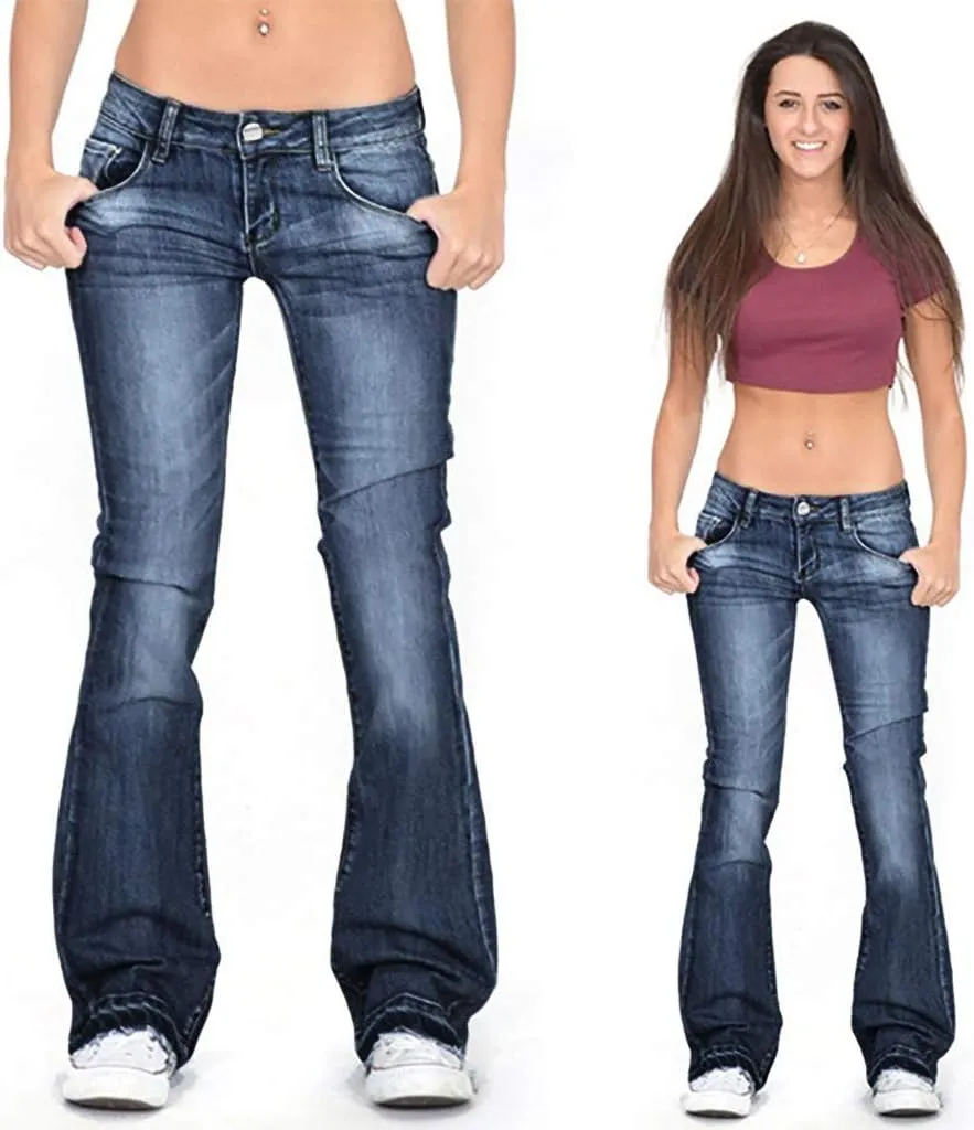 Women's Flare Jeans High Waisted Wide Leg Bell Bottom Denim Pants Butt Lift Retro Bootcut Stretch Trouser with Pockets
