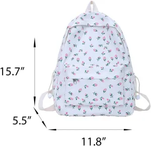 Womens Floral Backpack Coquette Aesthetic Laptop Backpack Cute Back to College Supplies Casual Daypack (White)