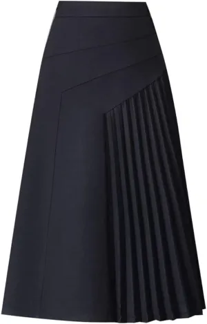 Womens High Waist Midi Long Pleated Skirt A Line Swing Skirt in Winter (Large,Black,Large)