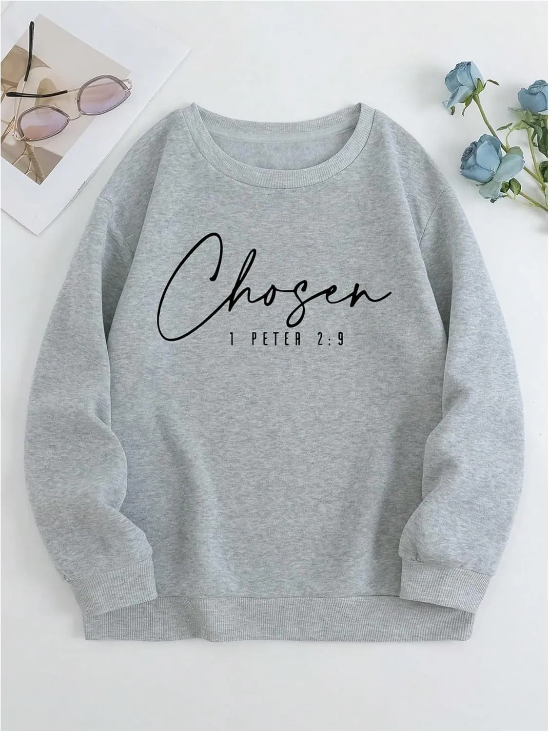 Women's Letter Graphic Crewneck Sweatshirts Long Sleeve Drop Shoulder Pullover Tops