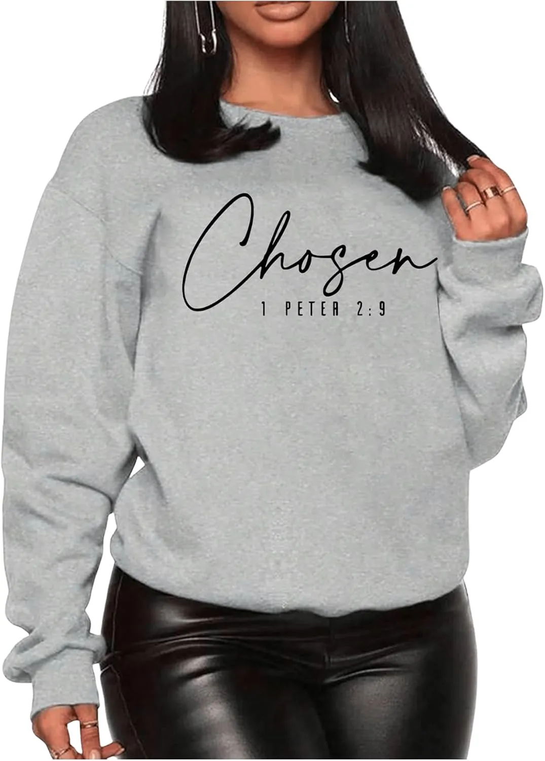 Women's Letter Graphic Crewneck Sweatshirts Long Sleeve Drop Shoulder Pullover Tops