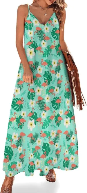 Womens Maxi Dress, Women Dress, Womens Sundress Casual Spaghetti Strap V Neck Sleeveless Dress