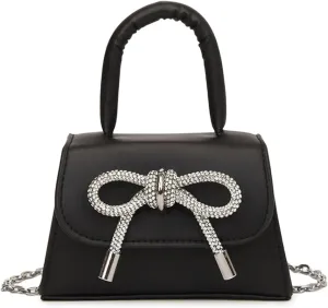 Women's Mini Clutch Handbags Bow Y2K PU Leather Cute Small Crossbody Saddle Bags With Chain