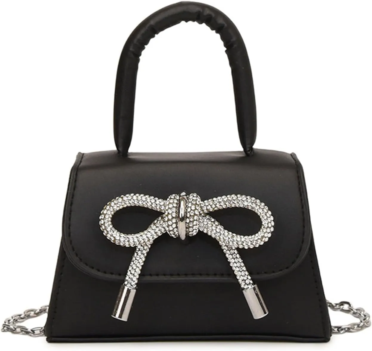 Women's Mini Clutch Handbags Bow Y2K PU Leather Cute Small Crossbody Saddle Bags With Chain
