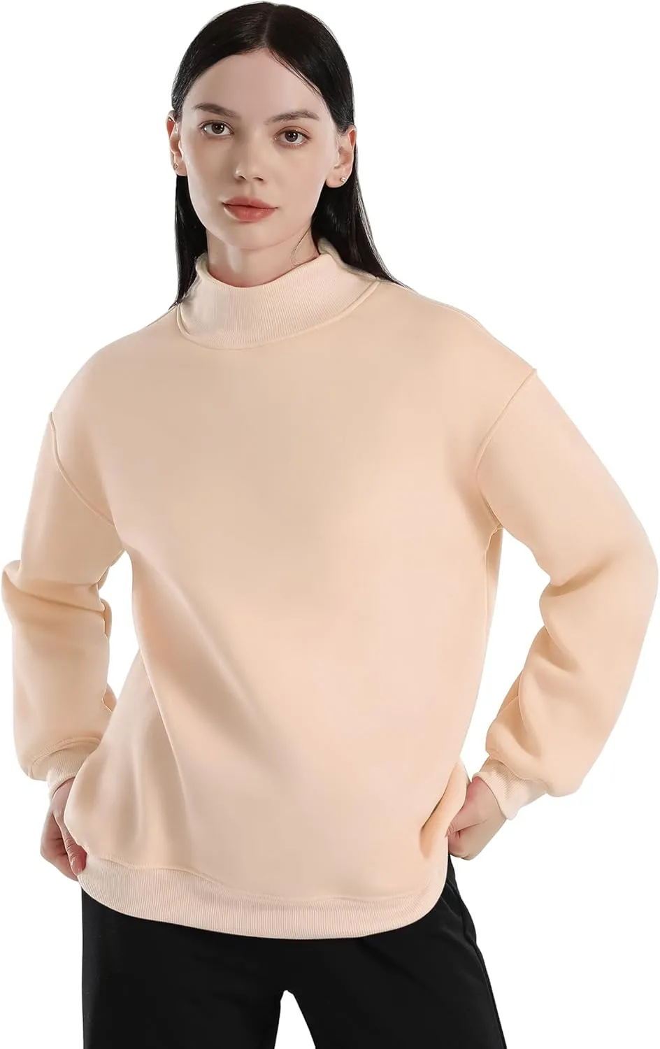 Womens Oversized Crew Neck Sweatshirt Turtleneck Pullover Long Sleeve Cute Hoodies Winter Clothes For Women Tops