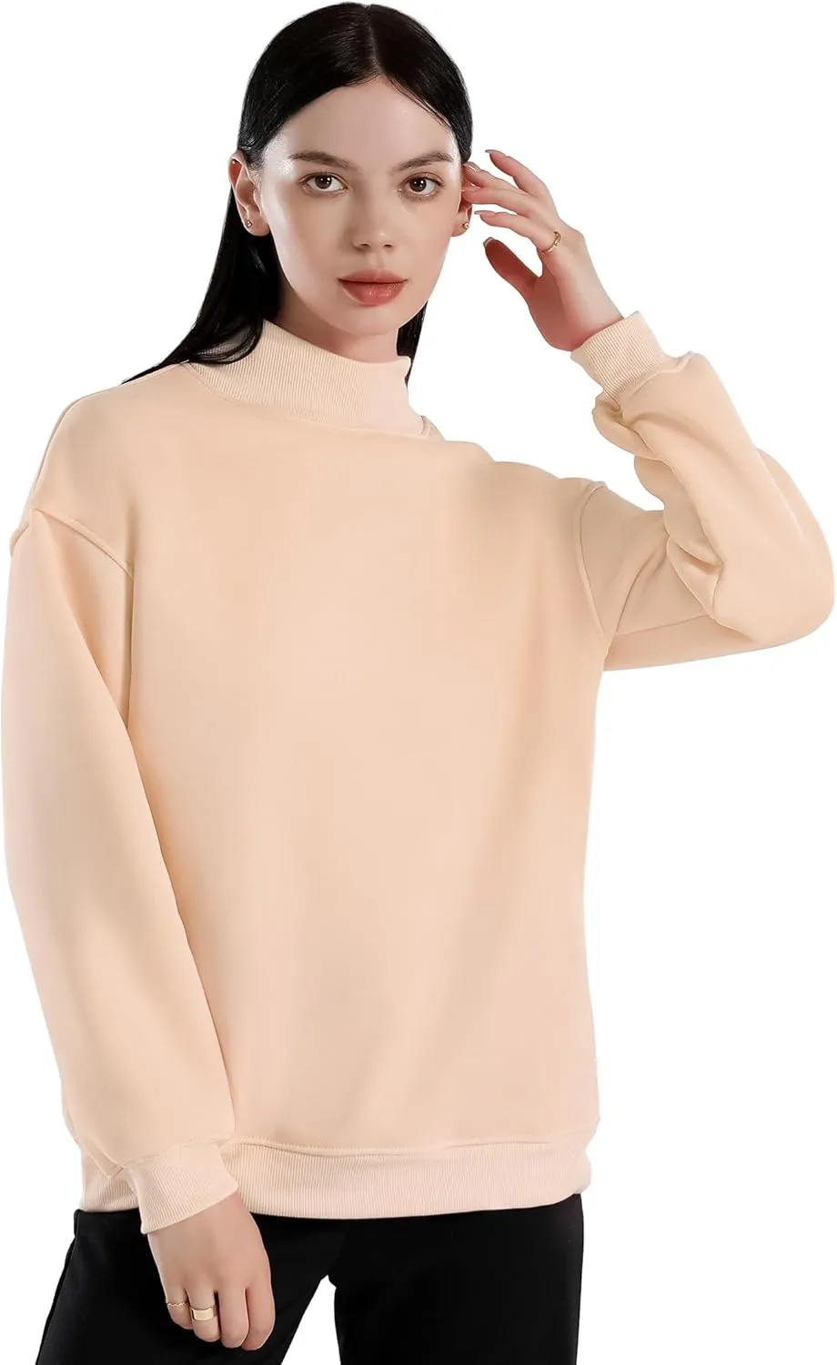 Womens Oversized Crew Neck Sweatshirt Turtleneck Pullover Long Sleeve Cute Hoodies Winter Clothes For Women Tops