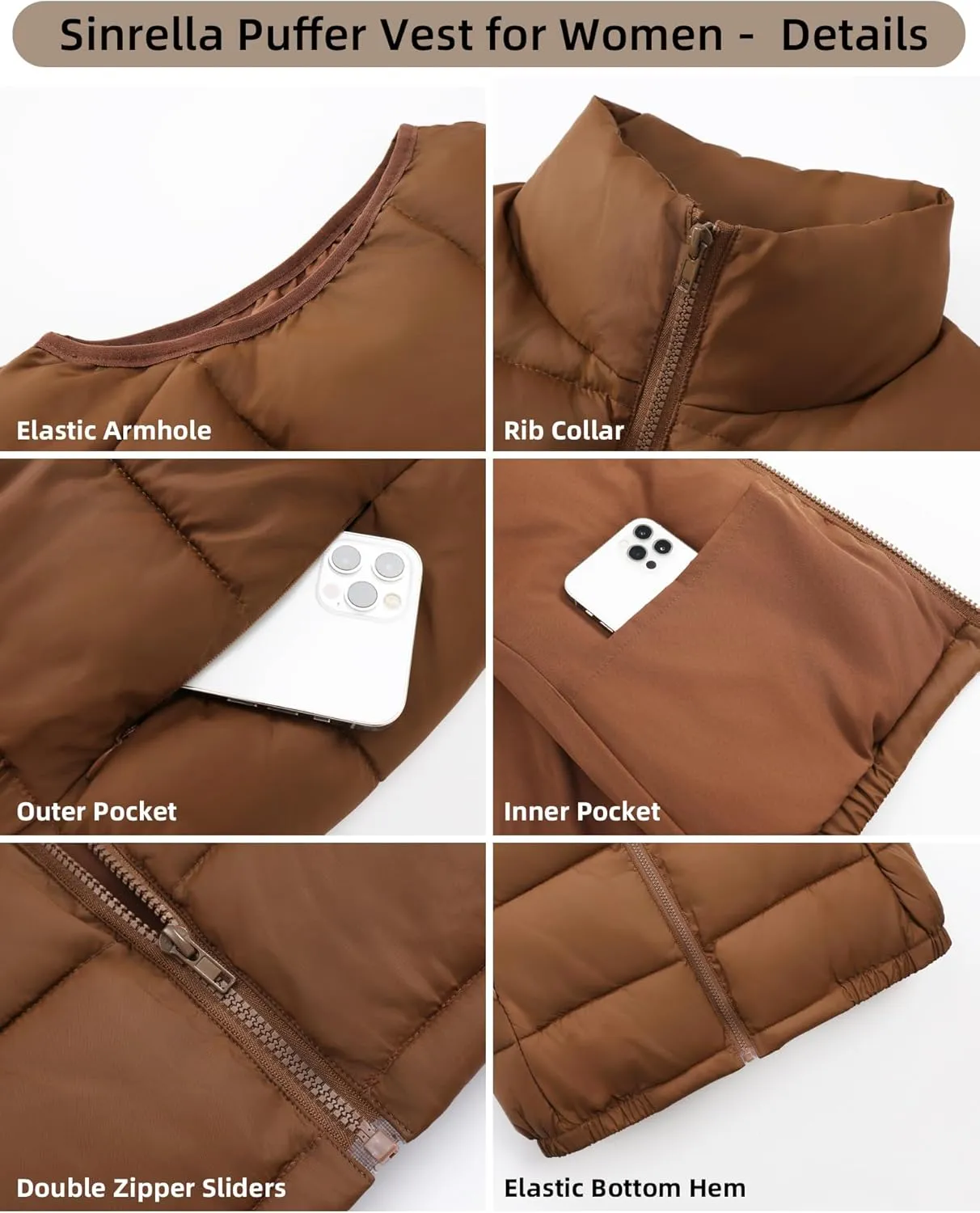 Women's Puffer Vest - Lightweight, Water Repellent, 4 Pockets, for Fall & Winter