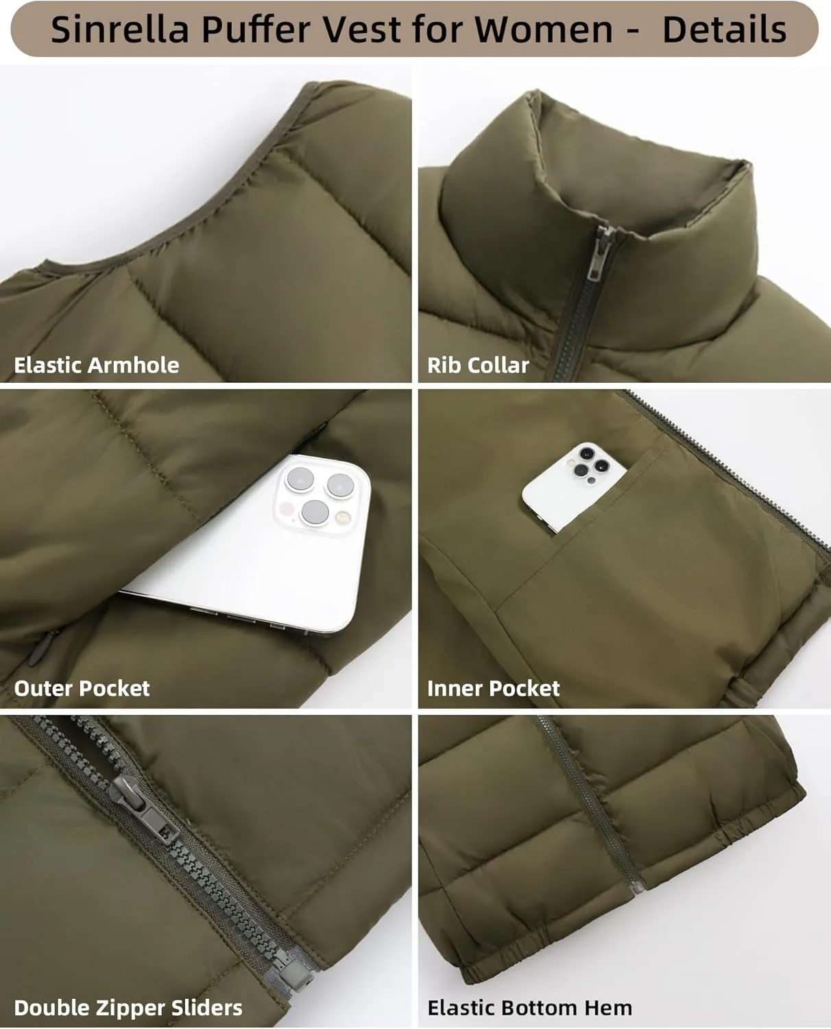 Women's Puffer Vest - Lightweight, Water Repellent, 4 Pockets, for Fall & Winter