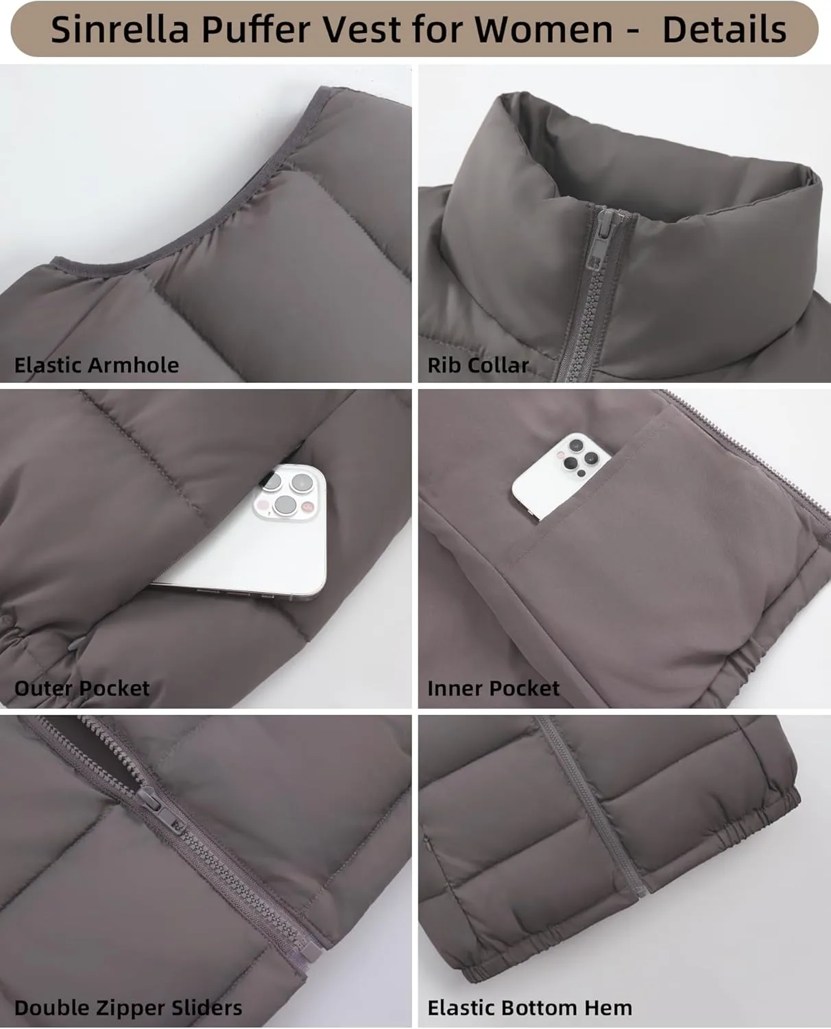Women's Puffer Vest - Lightweight, Water Repellent, 4 Pockets, for Fall & Winter