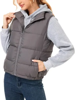 Women's Puffer Vest - Lightweight, Water Repellent, 4 Pockets, for Fall & Winter