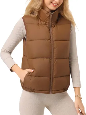 Women's Puffer Vest - Lightweight, Water Repellent, 4 Pockets, for Fall & Winter