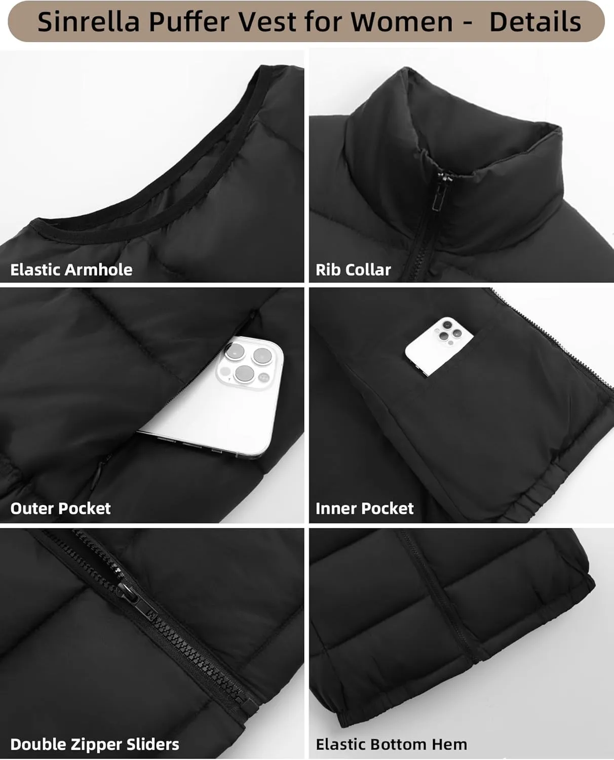 Women's Puffer Vest - Lightweight, Water Repellent, 4 Pockets, for Fall & Winter
