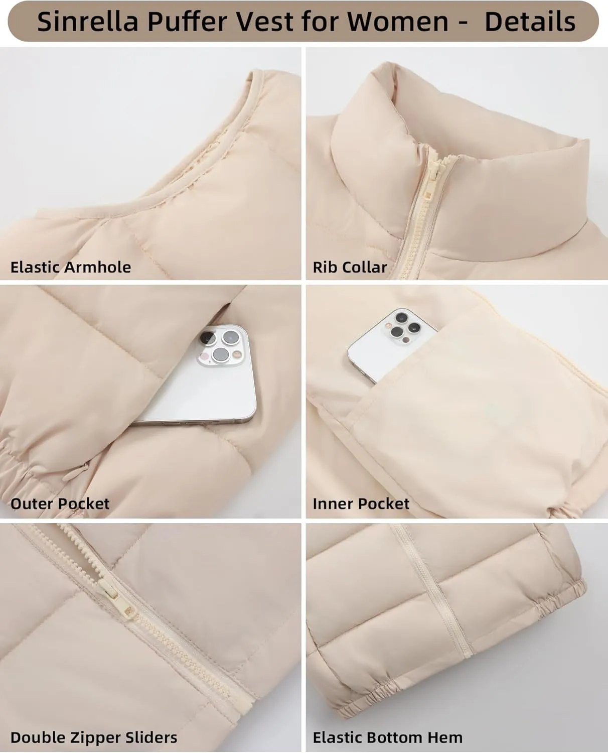 Women's Puffer Vest - Lightweight, Water Repellent, 4 Pockets, for Fall & Winter