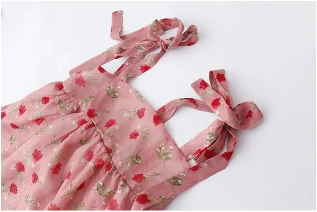 Women's Retro Rose Print Loose Strappy Camisole Summer Bow Camisole