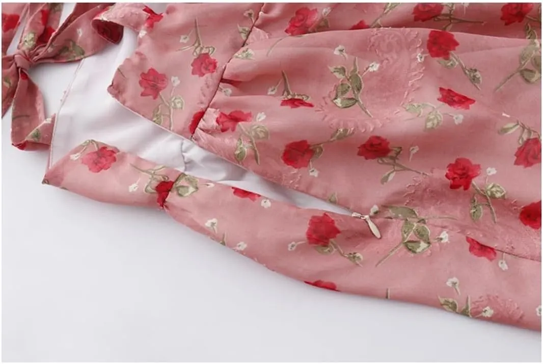 Women's Retro Rose Print Loose Strappy Camisole Summer Bow Camisole