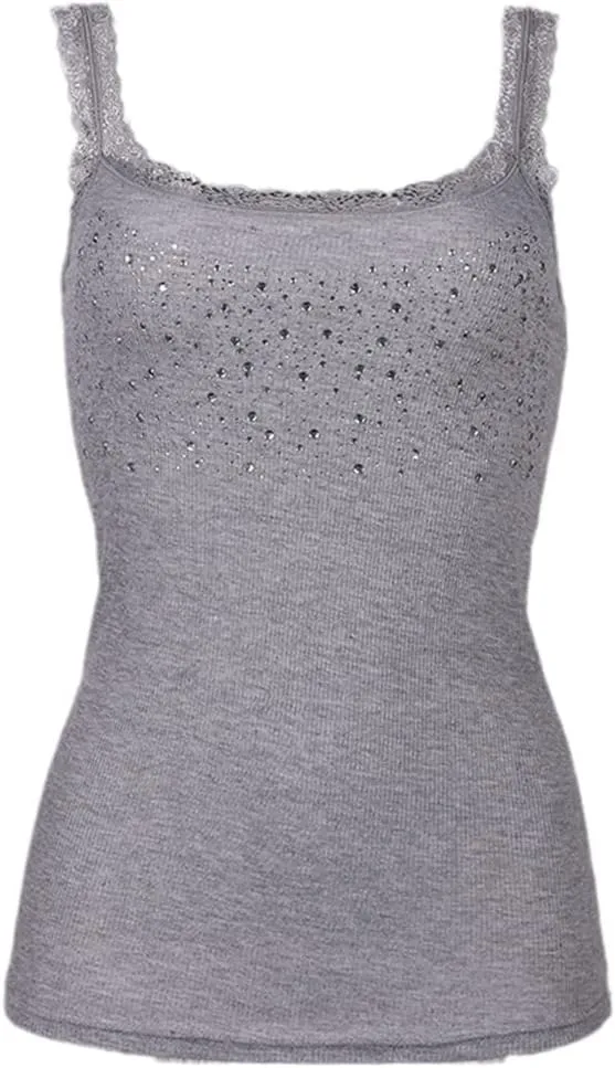 Women's Rhinestone Sequin Lace Sling Tank Top Slim Vest Casual Sexy Loose Solid Camisole