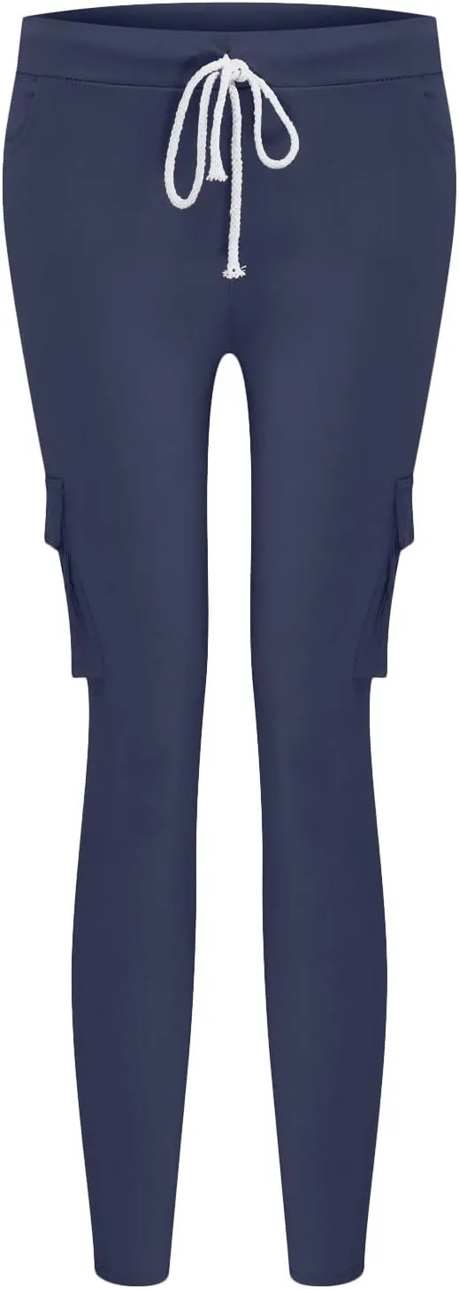 Womens Skinny Cargo Pants Casual Drawstring High Waist Stretch Cargo Joggers Butt Lift Pencil Trousers with Pockets