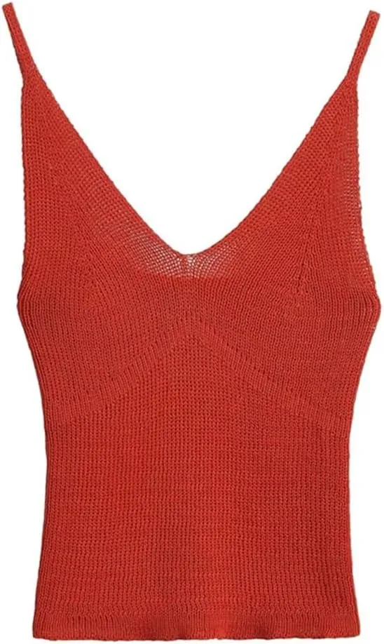 Women's Solid Fitted Basic Knit Tank Tops V Neck Thin Straps Camisole