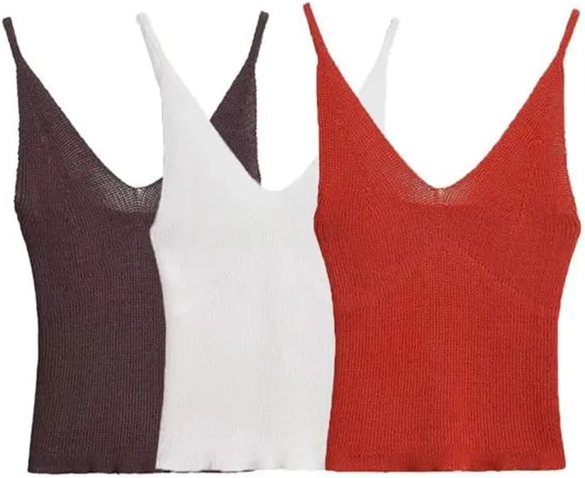Women's Solid Fitted Basic Knit Tank Tops V Neck Thin Straps Camisole