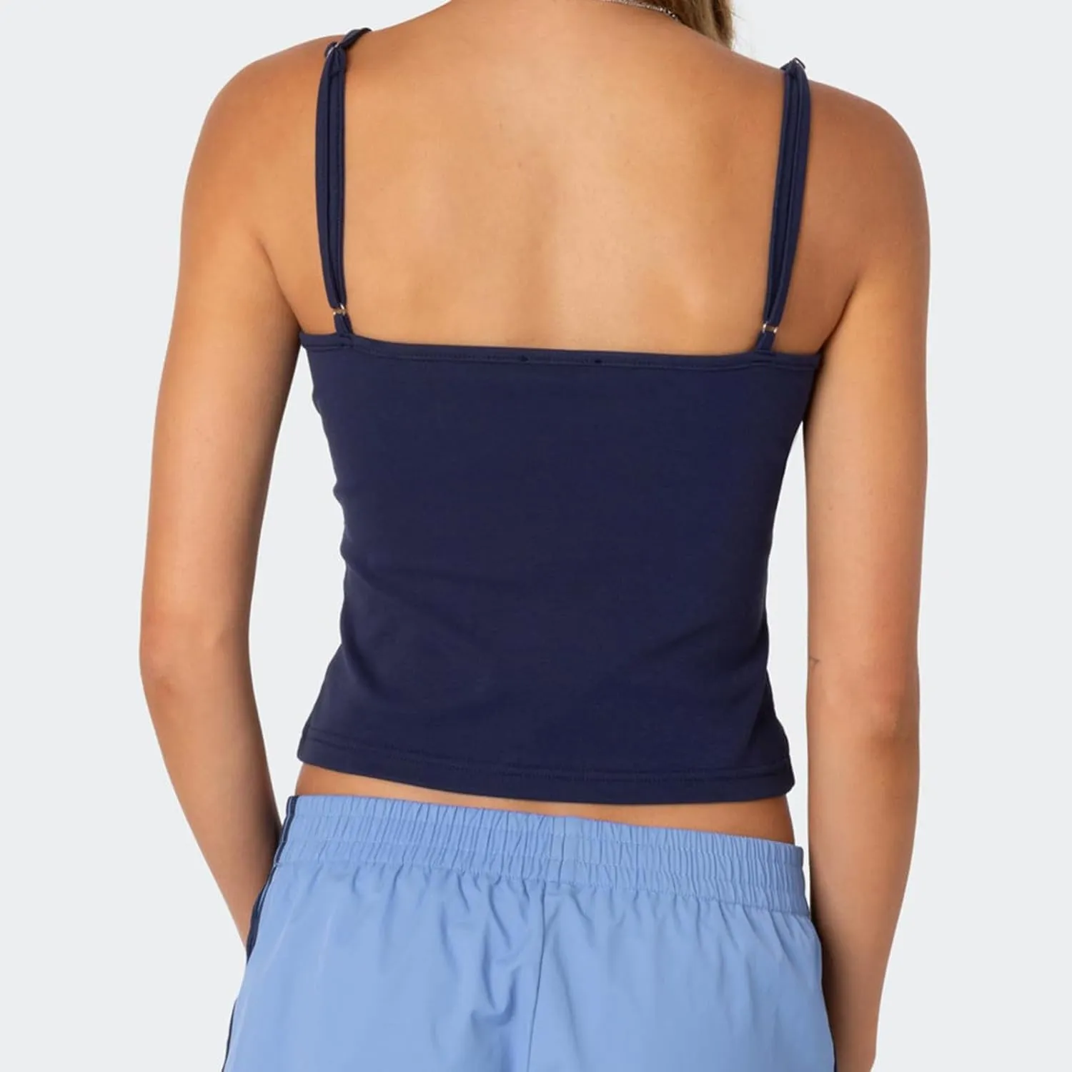 Women's Spaghetti Strap Tank Tops Sexy Sleeveless Backless Crop Camisole Summer Y2k Low Cut Solid Color Cami Vest