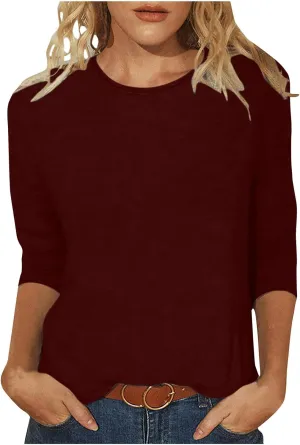 Womens Summer Tops 3/4 Sleeve Work Blouse Business Casual Shirts Cute Dressy Loose Fit Pullover