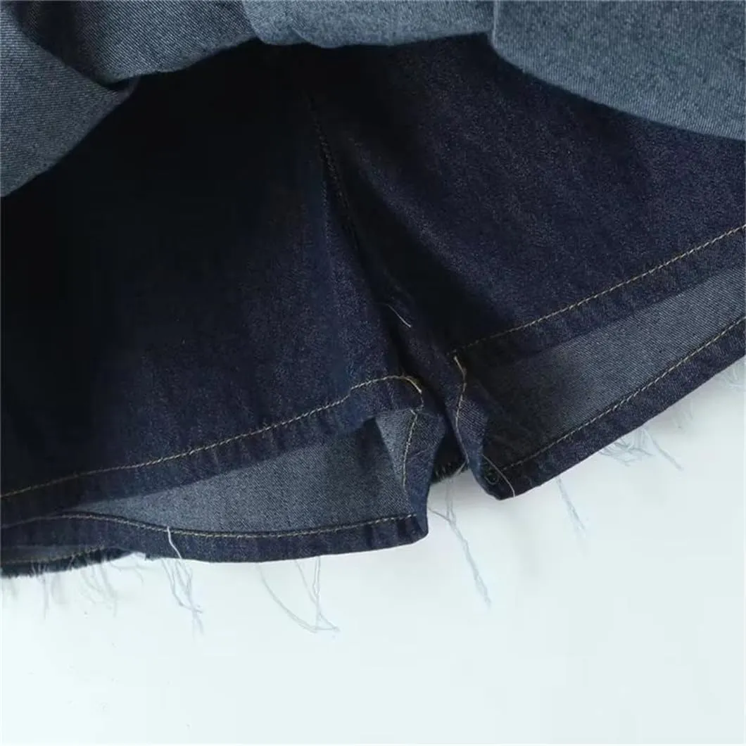 Women's Summer Vintage Layered Denim Mini Skirt with Side Zipper and High-Waisted A-Line Design