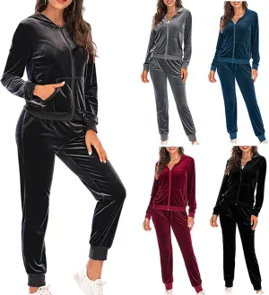 Women's Velour Tracksuits 2 Piece Outfits Trendy Velvet Hoodie & Sweatpants Sweatsuit Set Fall Winter Sportswear