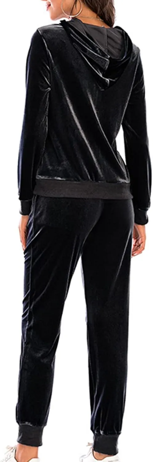 Women's Velour Tracksuits 2 Piece Outfits Trendy Velvet Hoodie & Sweatpants Sweatsuit Set Fall Winter Sportswear