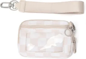 Women'S Waterproof Nylon Keychain WalletPouch Wristlet Zip Card Case with ID WindowSmall Checkered Wallets (Beige)