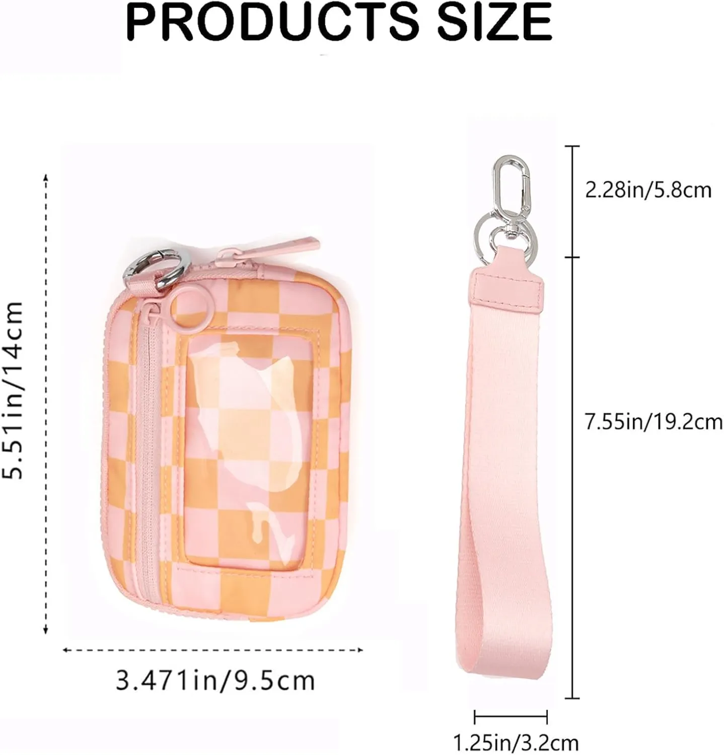 Women'S Waterproof Nylon Keychain WalletPouch Wristlet Zip Card Case with ID WindowSmall Checkered Wallets (Pink)