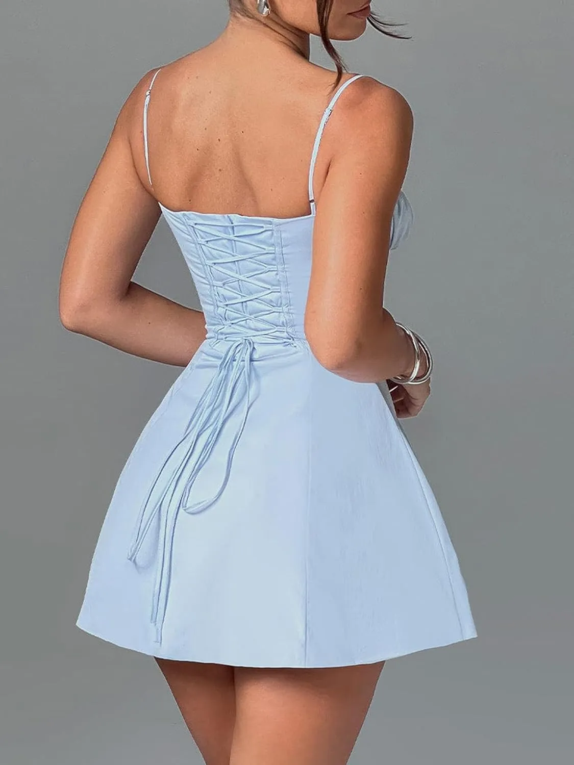 Women's Y2k Summer Flowy Corset Mini Dress Cute Backless Ruffle Preppy Short Club Party Dress