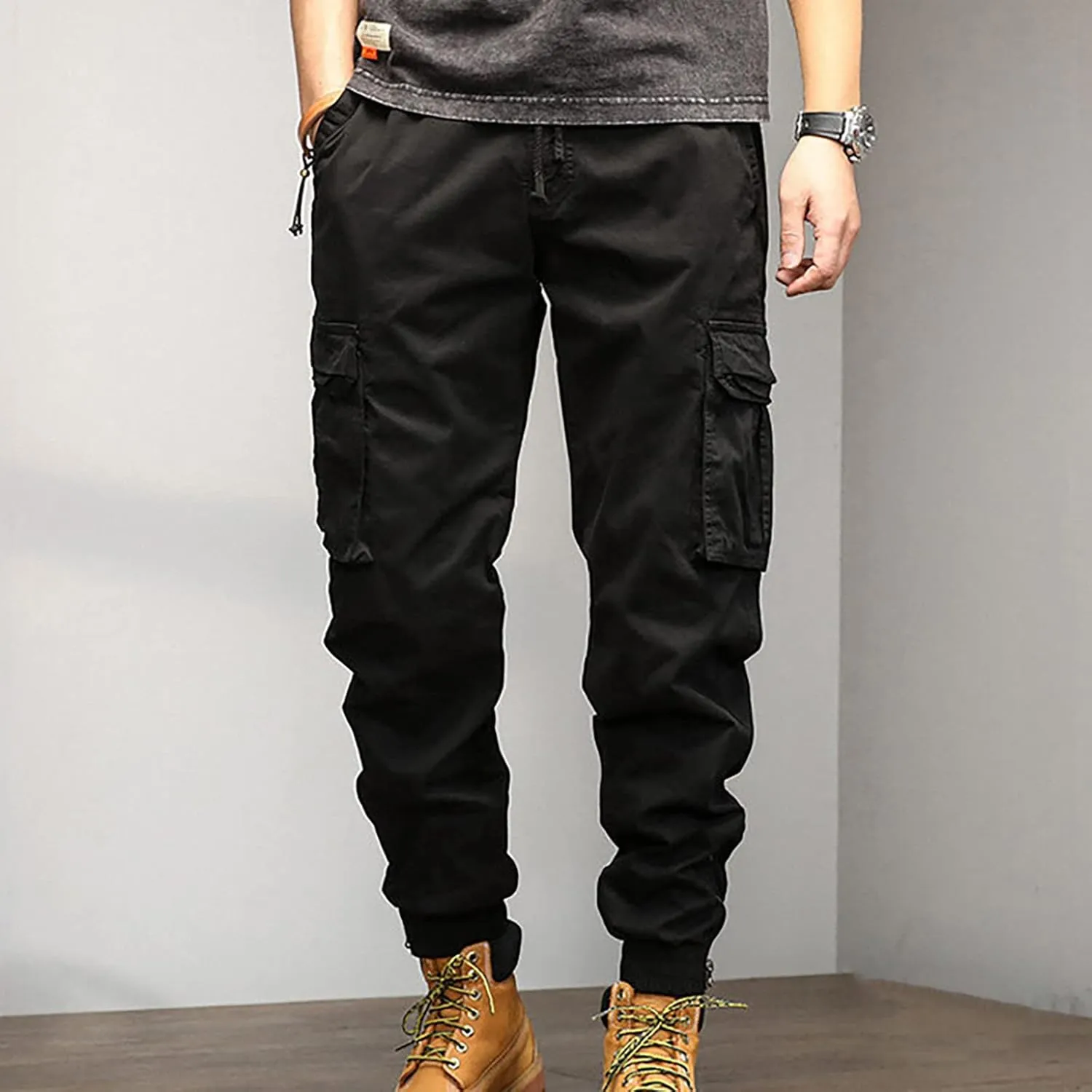 Work Pants for Men Mens Fashion Loose Cotton Plus Size Pocket Elastic Waist Pants Trousers Pantalones para Trabajar