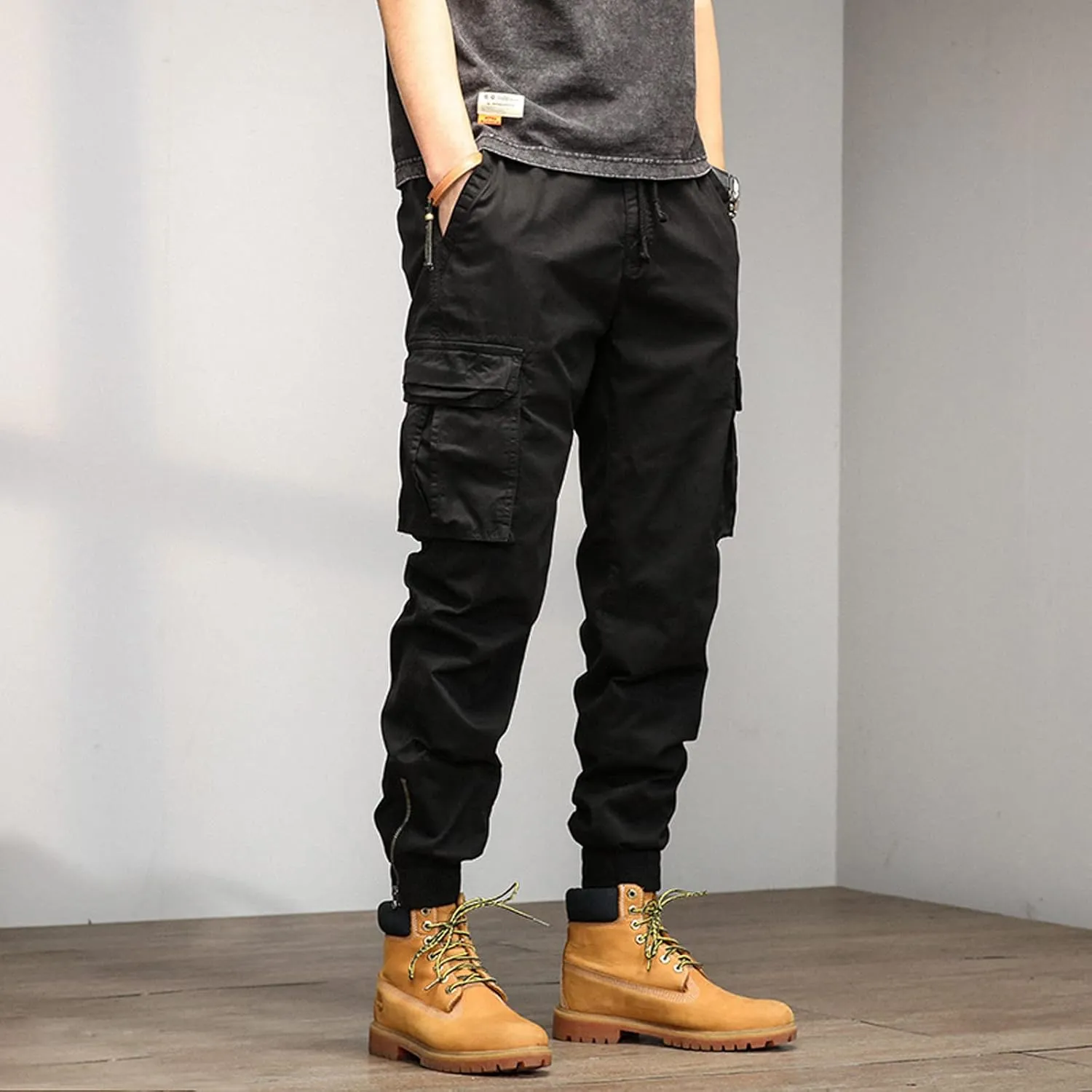 Work Pants for Men Mens Fashion Loose Cotton Plus Size Pocket Elastic Waist Pants Trousers Pantalones para Trabajar