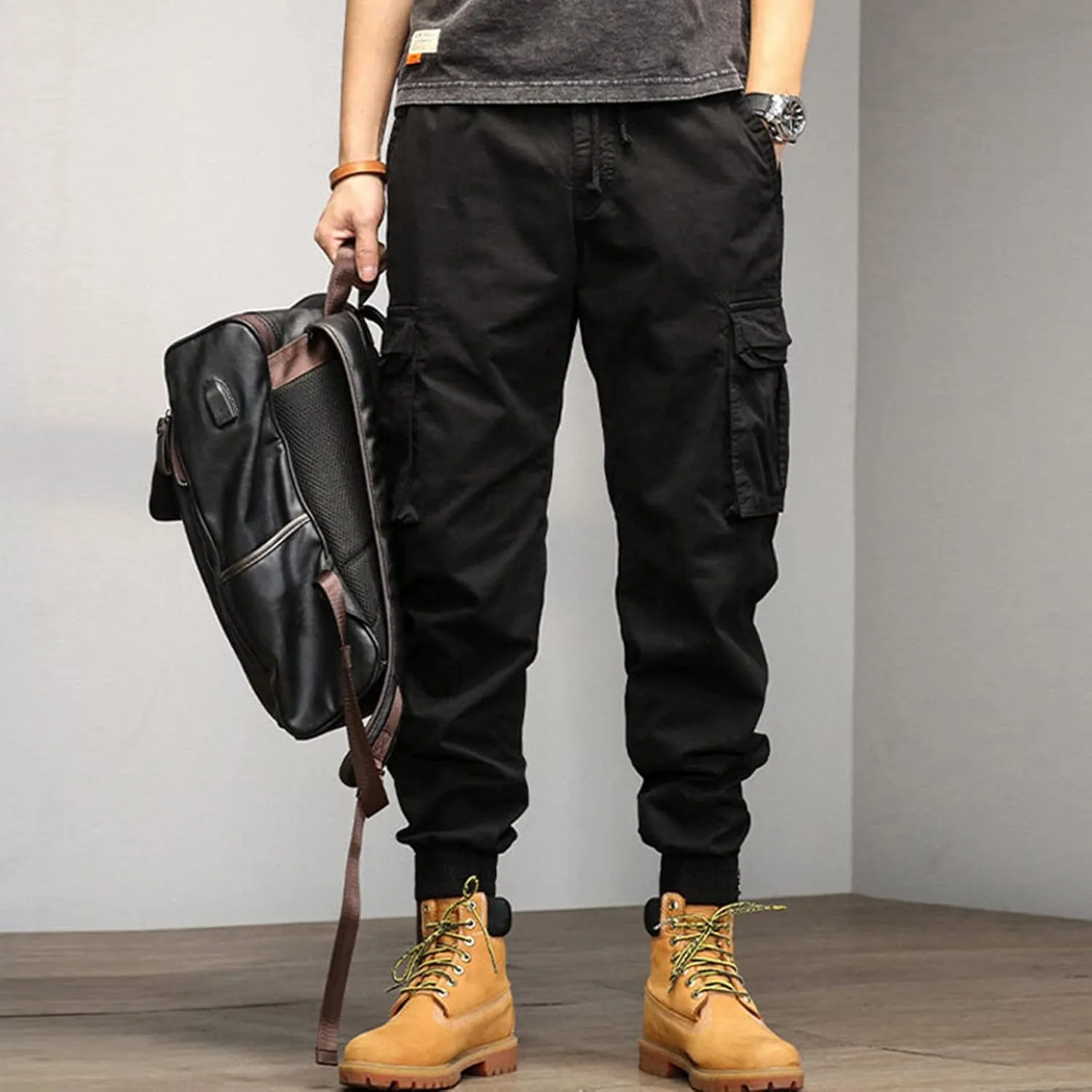 Work Pants for Men Mens Fashion Loose Cotton Plus Size Pocket Elastic Waist Pants Trousers Pantalones para Trabajar