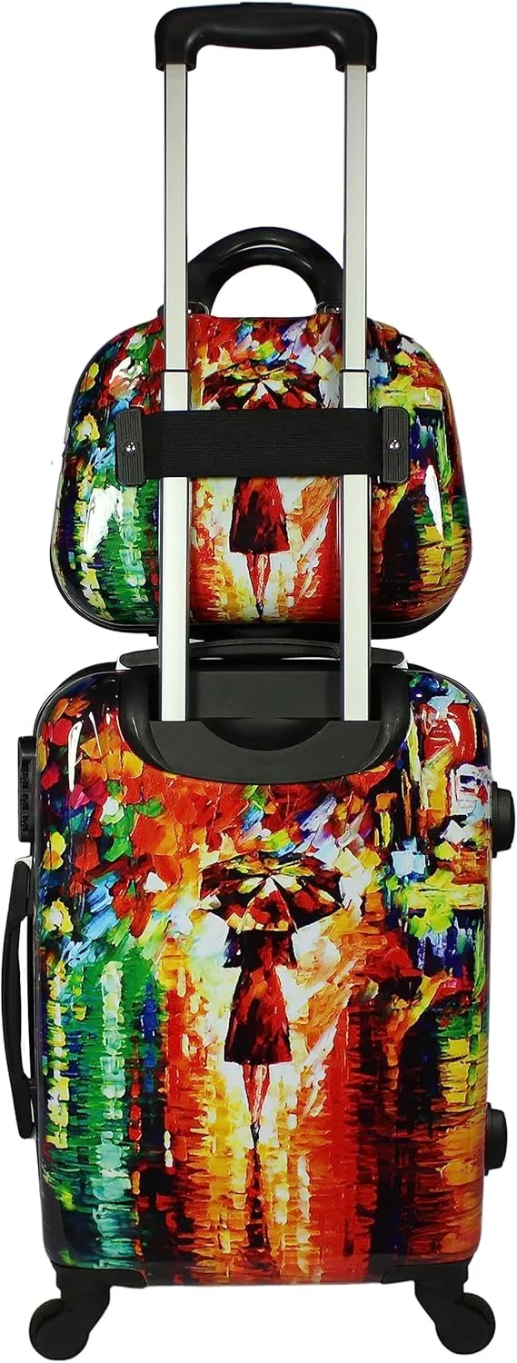 World Traveler VentureX Airline Approved Luggage  Lightweight Hardside Suitcase with Spinner Wheels, Paris Nights, 2-Piece Carry-On Set