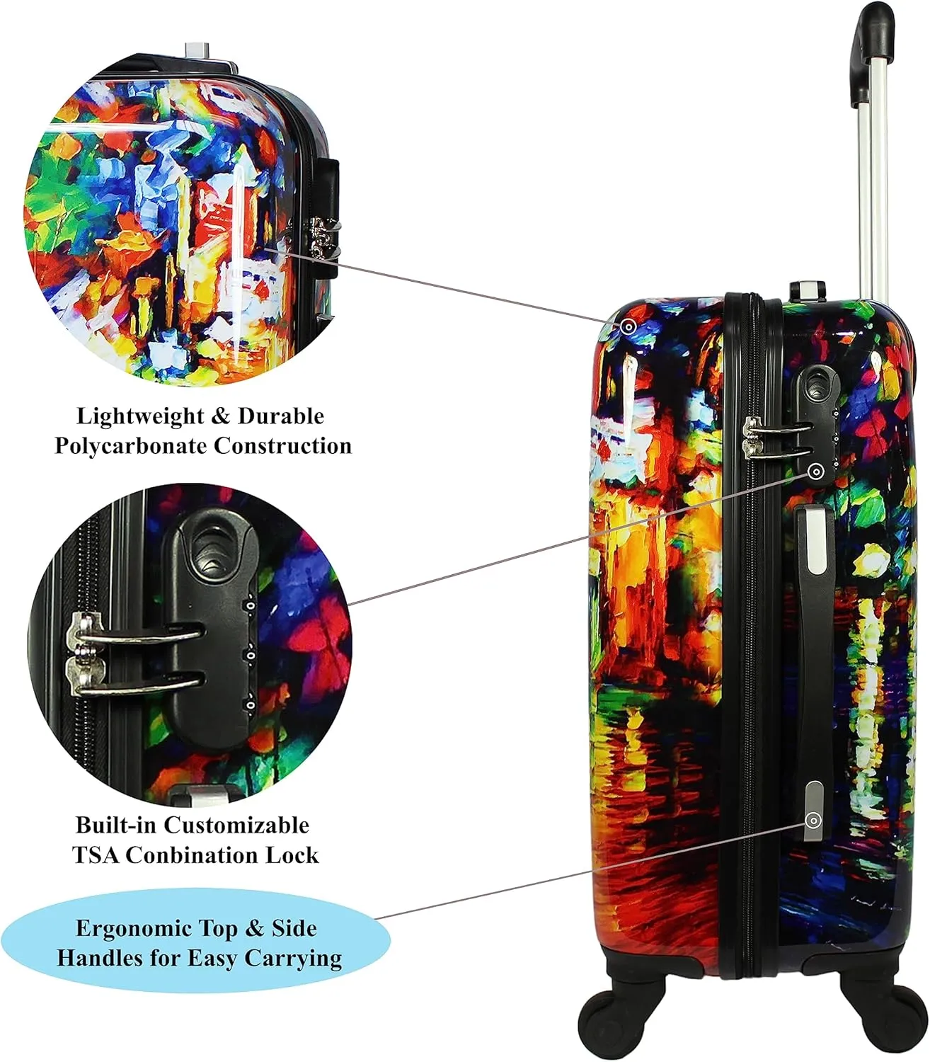 World Traveler VentureX Airline Approved Luggage  Lightweight Hardside Suitcase with Spinner Wheels, Paris Nights, 2-Piece Carry-On Set
