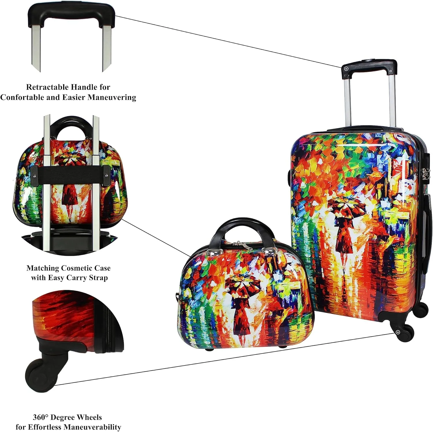 World Traveler VentureX Airline Approved Luggage  Lightweight Hardside Suitcase with Spinner Wheels, Paris Nights, 2-Piece Carry-On Set