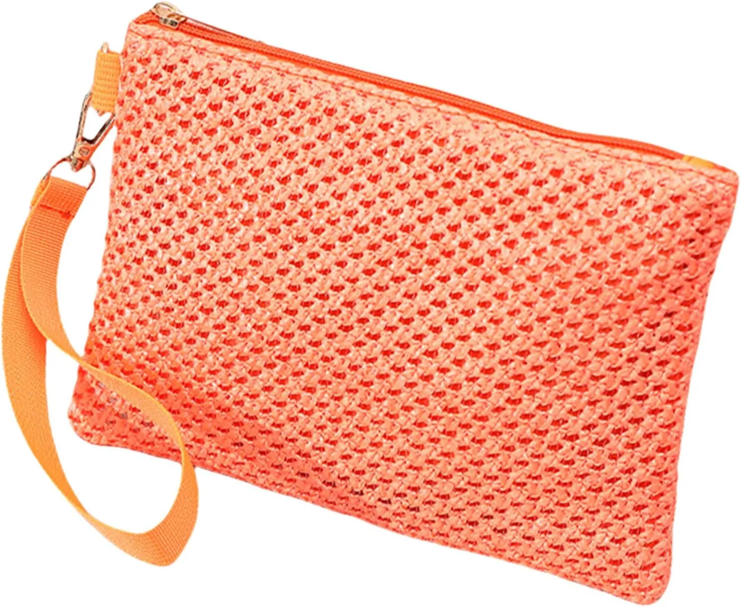 Woven Straw Handbag for Women Casual Beach Vacation Small Envelope Bag with Wristlet Zippered Wallet Purse
