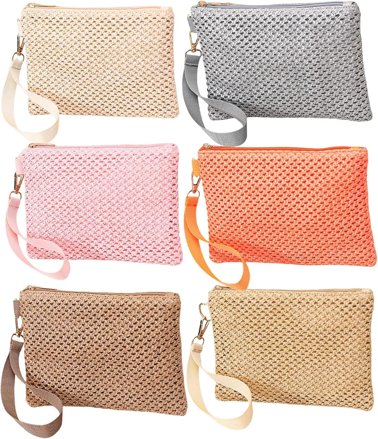 Woven Straw Handbag for Women Casual Beach Vacation Small Envelope Bag with Wristlet Zippered Wallet Purse