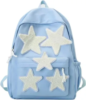 Y2K Aesthetic Backpack for Women Cute Star Laptop Backpack Trendy Waterproof College Bag Preppy Computer Daypack (Blue)
