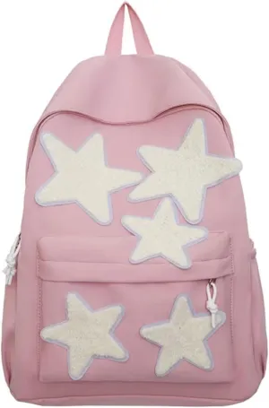Y2K Aesthetic Backpack for Women Cute Star Laptop Backpack Trendy Waterproof College Bag Preppy Computer Daypack (Pink)